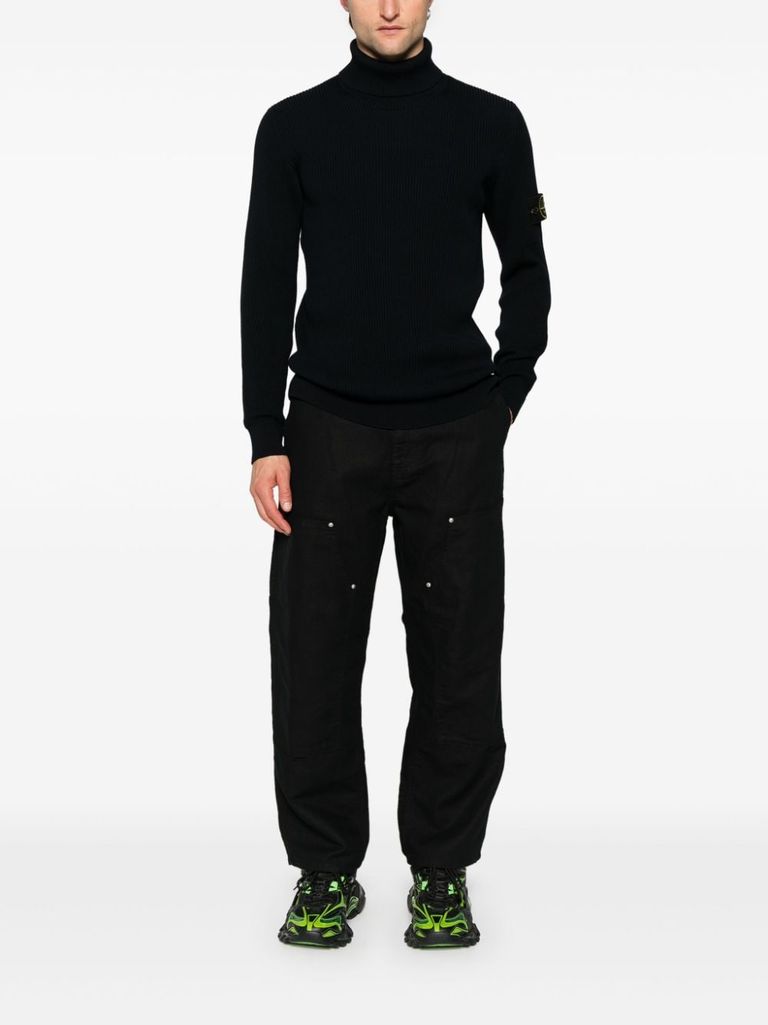 Shop Stone Island Navy Blue Virgin Wool Turtleneck Sweater