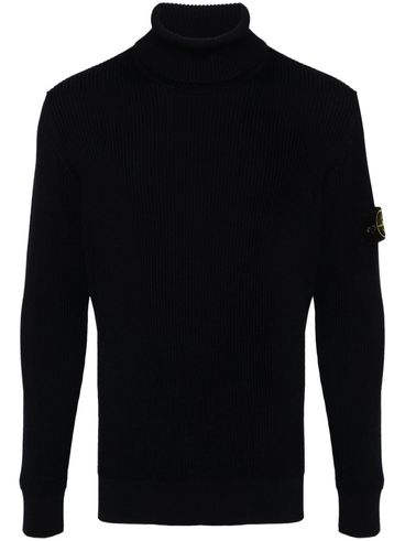 STONE ISLAND - Navy Blue Virgin Wool Turtleneck Sweater