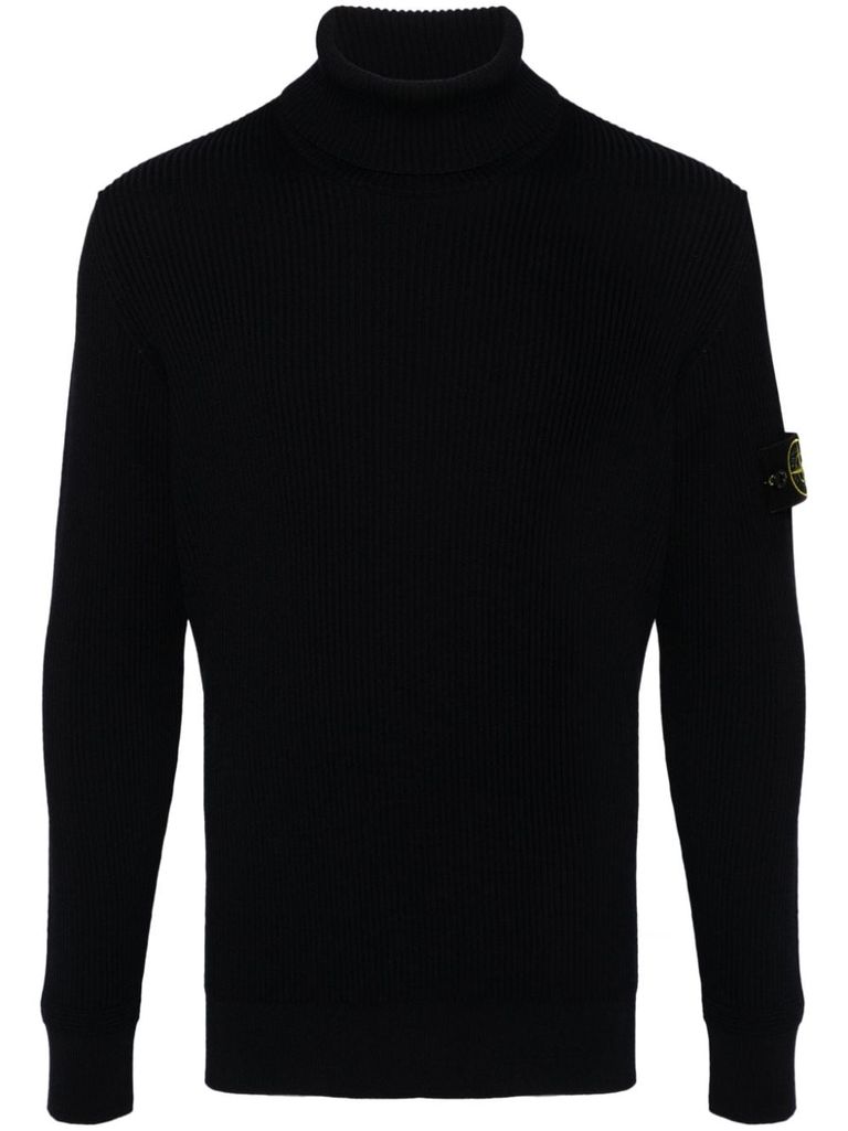 Shop Stone Island Navy Blue Virgin Wool Turtleneck Sweater