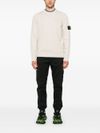 White Wool Crewneck Sweater with Logo Patch