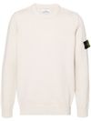 White Wool Crewneck Sweater with Logo Patch