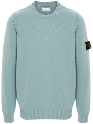 Grey Wool Crewneck Sweater with Logo Patch