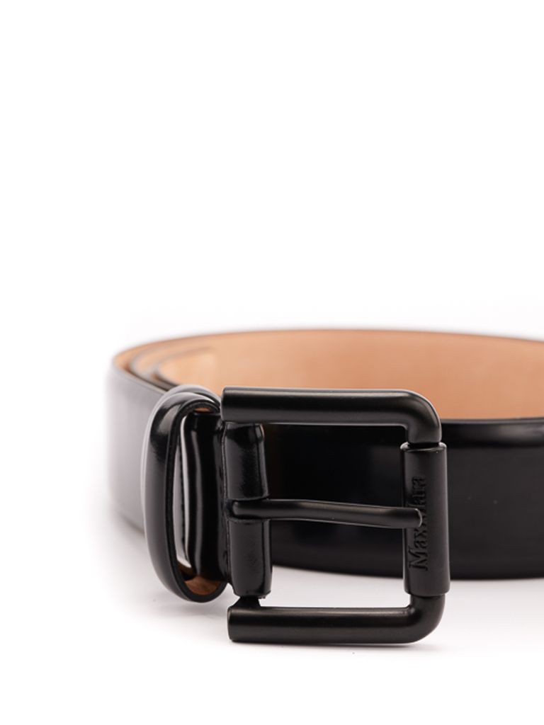 Shop Max Mara Glossy Leather Rollerbuckle Belt In Nero