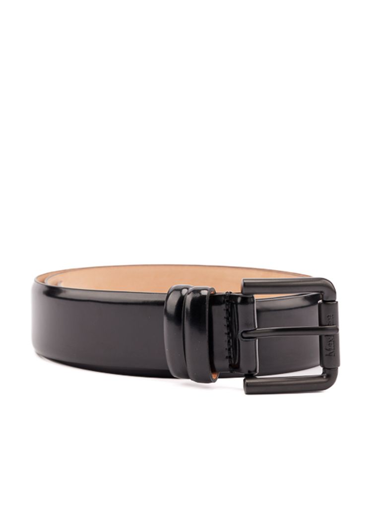 Shop Max Mara Glossy Leather Rollerbuckle Belt In Nero