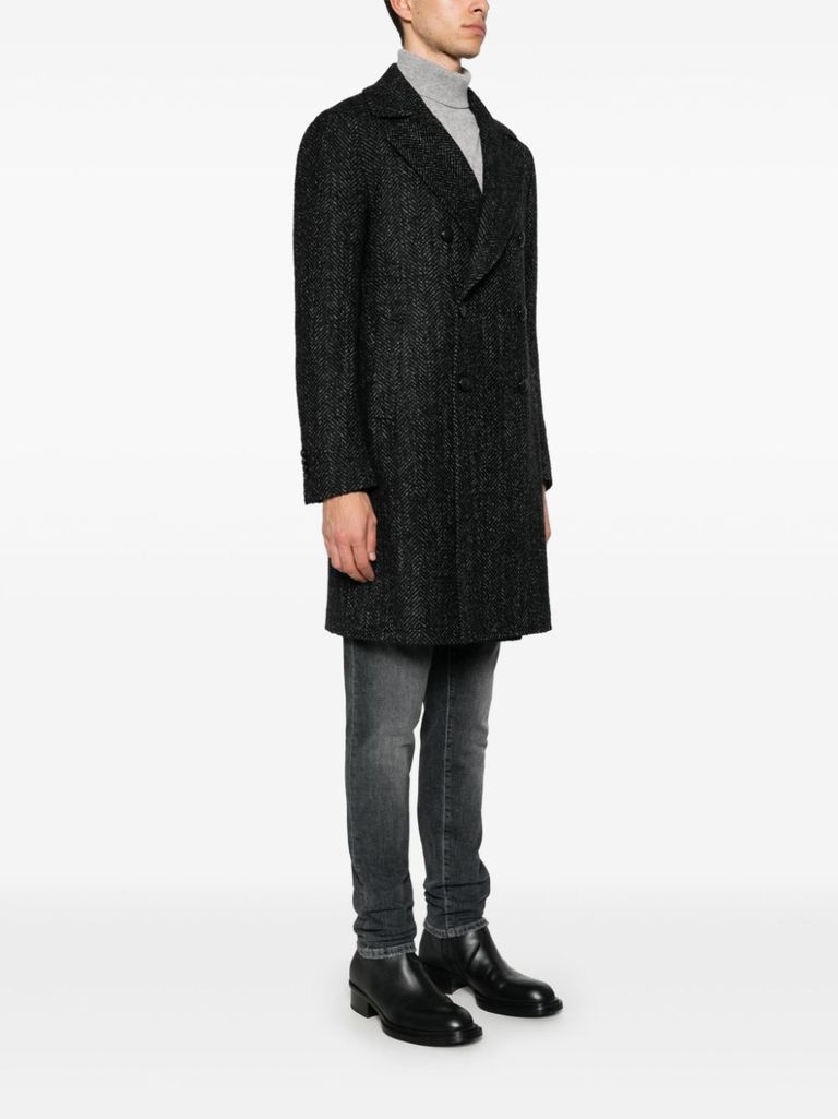 Shop Tagliatore Long Double-breasted Wool Coat In Nero