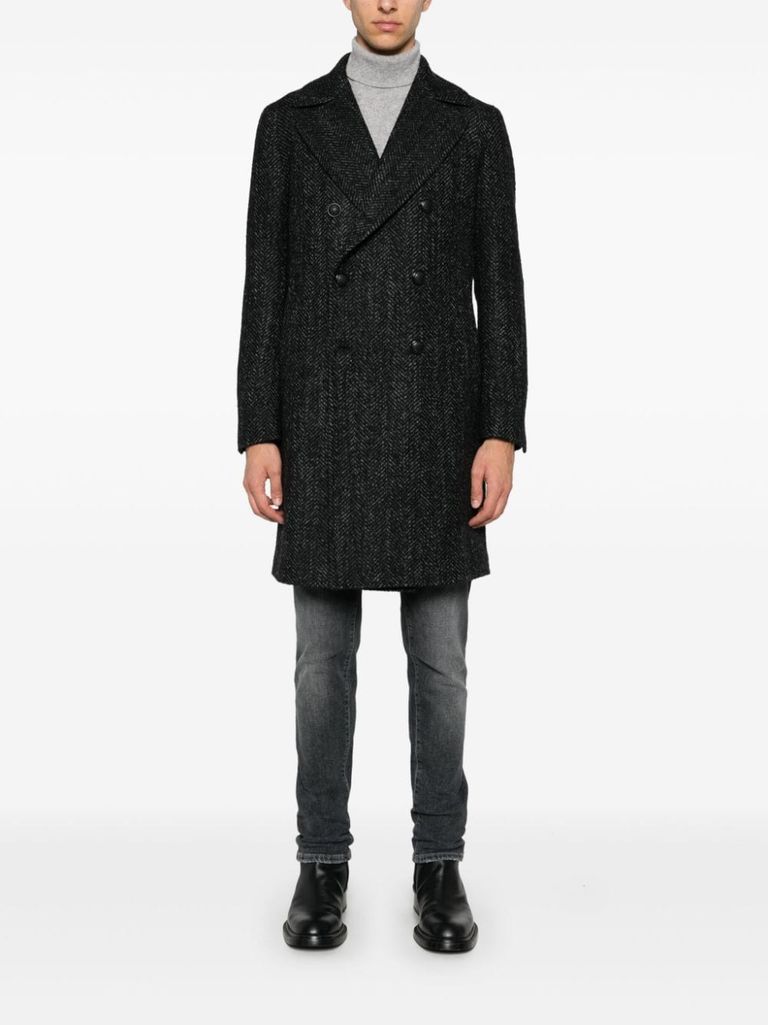 Shop Tagliatore Long Double-breasted Wool Coat In Nero