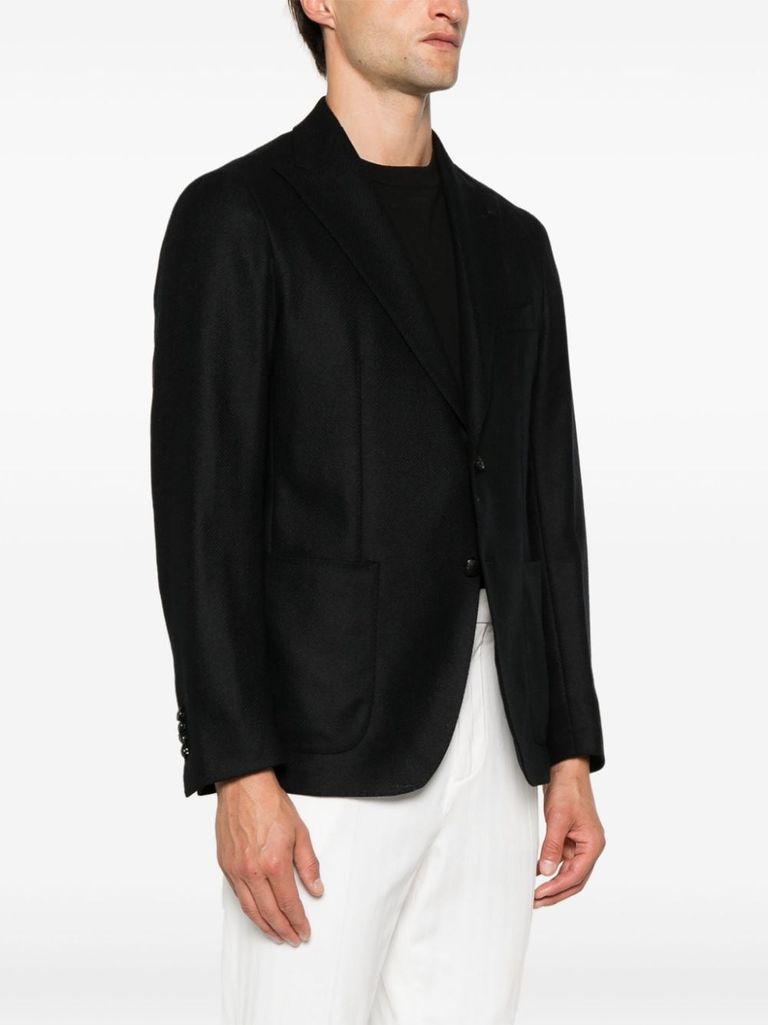 Shop Tagliatore Single-breasted Virgin Wool Blazer With Brooch In Nero