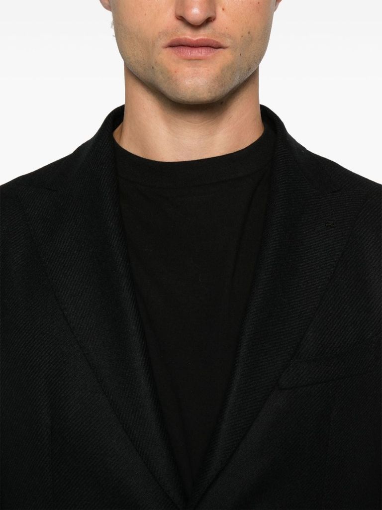 Shop Tagliatore Single-breasted Virgin Wool Blazer With Brooch In Nero