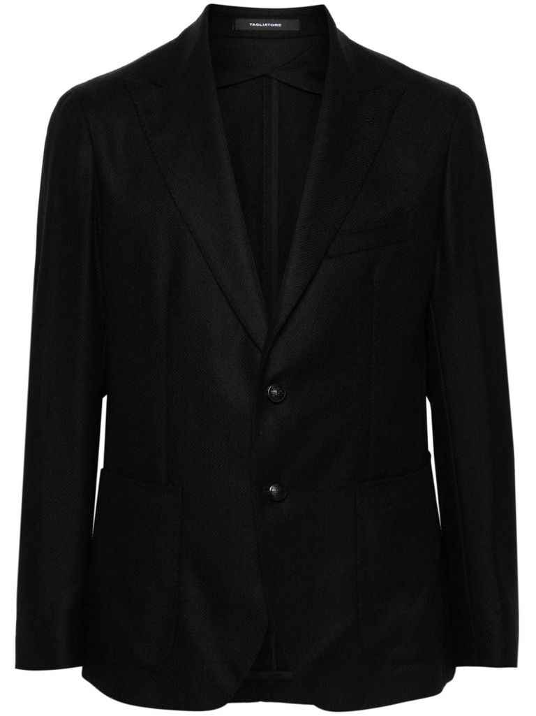 Shop Tagliatore Single-breasted Virgin Wool Blazer With Brooch In Nero