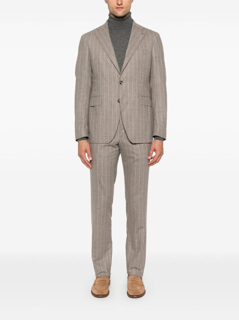 Shop Tagliatore Pinstripe Virgin Wool Suit In Grigio