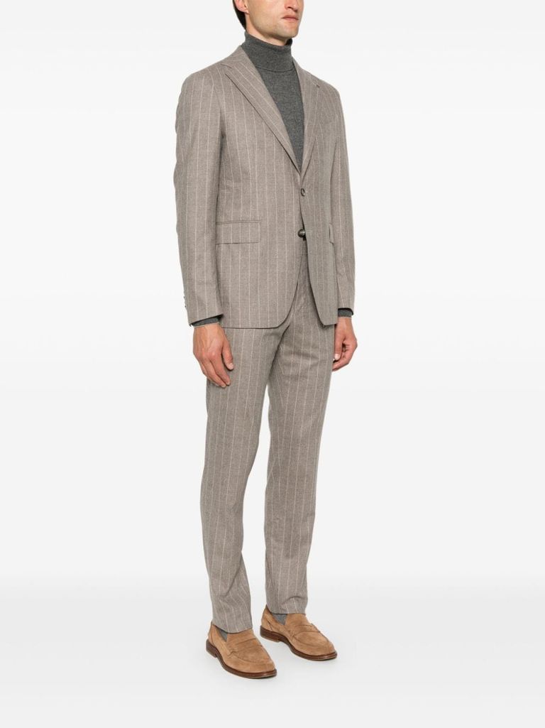 Shop Tagliatore Pinstripe Virgin Wool Suit In Grigio