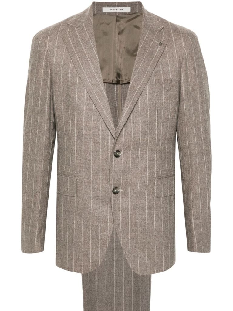 Shop Tagliatore Pinstripe Virgin Wool Suit In Grigio