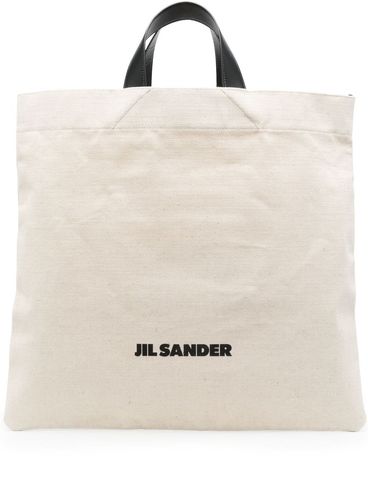 JIL SANDER - Borsa tote in cotone e lino con stampa logo