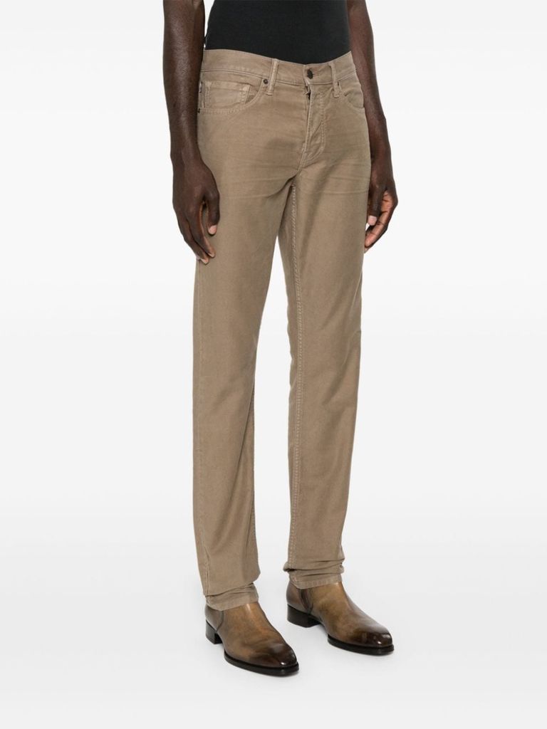 Shop Tom Ford Mid-rise Slim Cotton Trousers In Beige