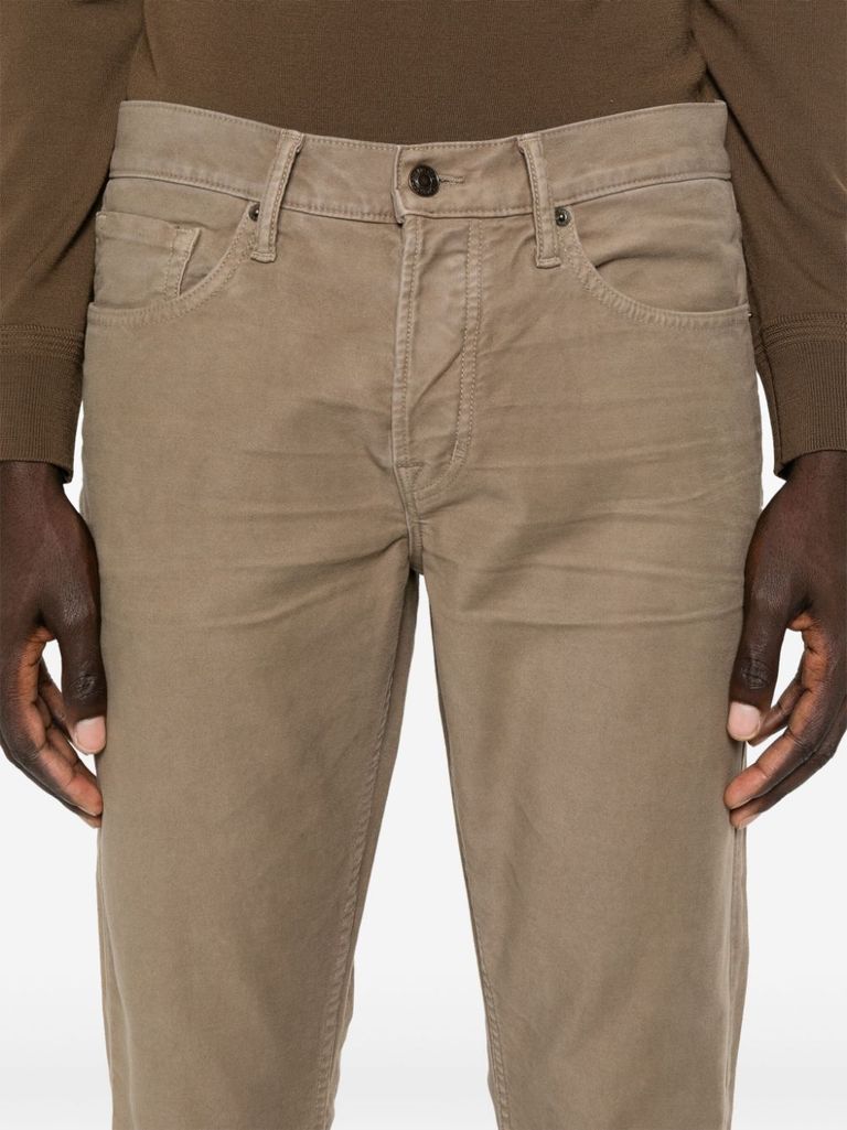 Shop Tom Ford Mid-rise Slim Cotton Trousers In Beige