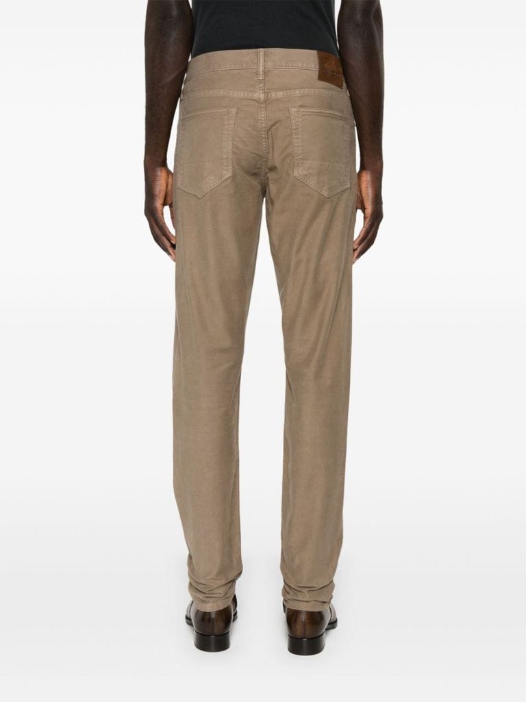 Shop Tom Ford Mid-rise Slim Cotton Trousers In Beige