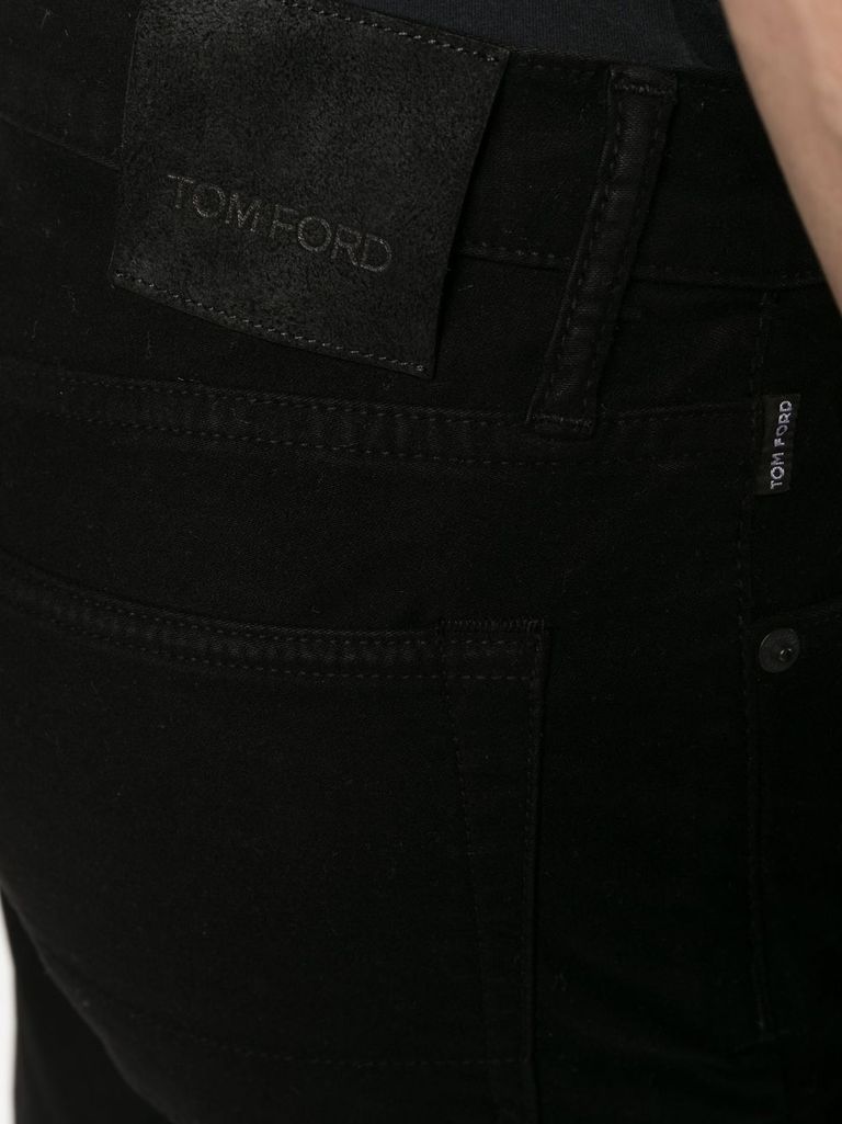 Shop Tom Ford Mid-rise Slim Cotton Trousers In Nero