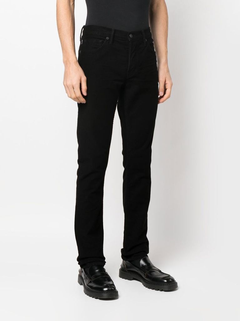 Shop Tom Ford Mid-rise Slim Cotton Trousers In Nero