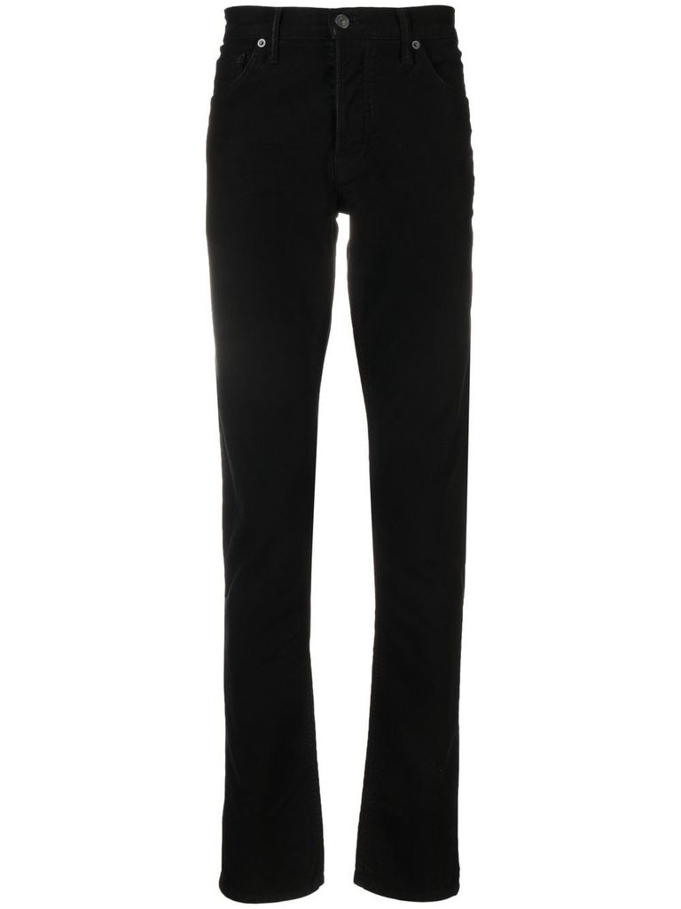 Shop Tom Ford Mid-rise Slim Cotton Trousers In Nero