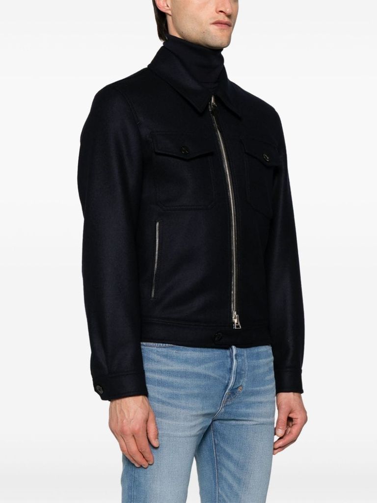 Shop Tom Ford Wool Shirt Jacket With Pockets In Blu