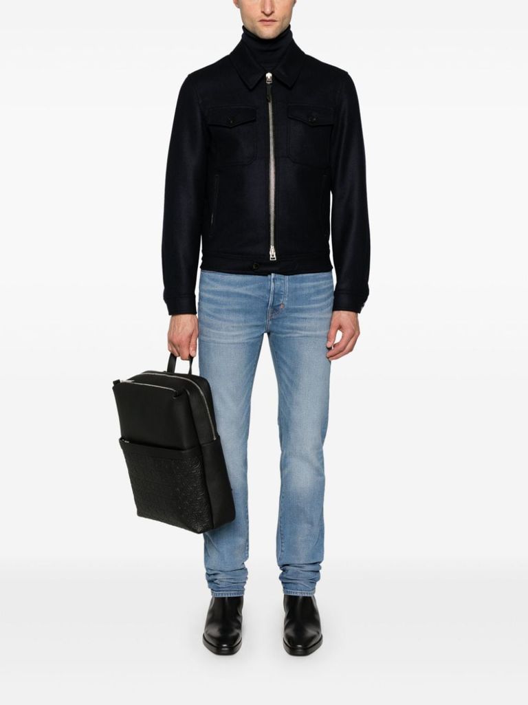 Shop Tom Ford Wool Shirt Jacket With Pockets In Blu