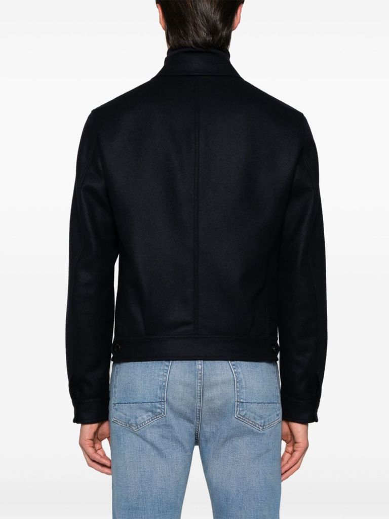 Shop Tom Ford Wool Shirt Jacket With Pockets In Blu