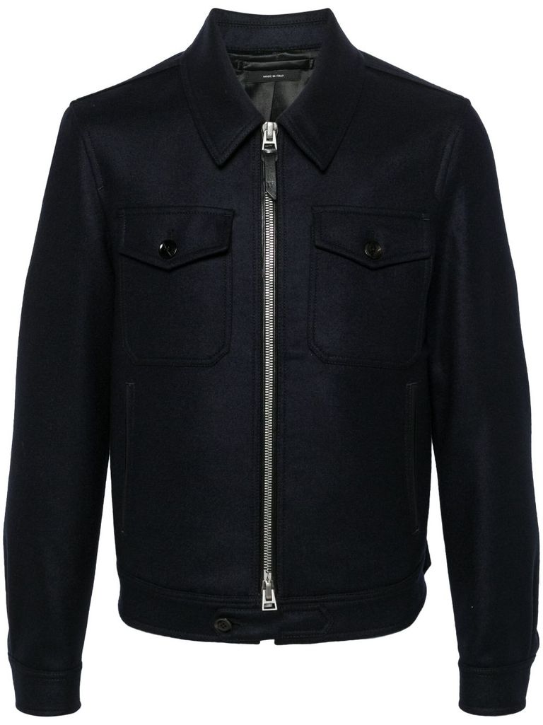 Shop Tom Ford Wool Shirt Jacket With Pockets In Blu