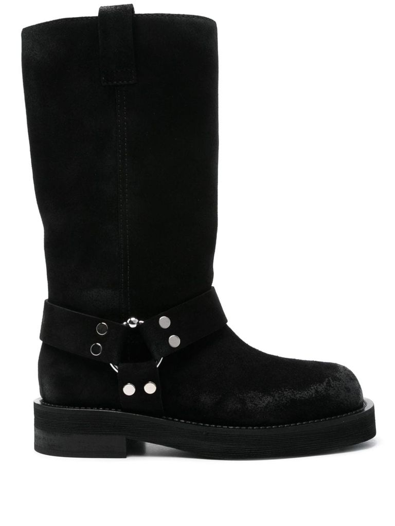 Shop 3juin Suede Calf Leather Demi Knee-high Boots In Black