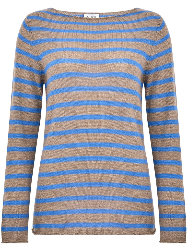 Shop Be You Horizontal Striped Cashmere Sweater In Grey