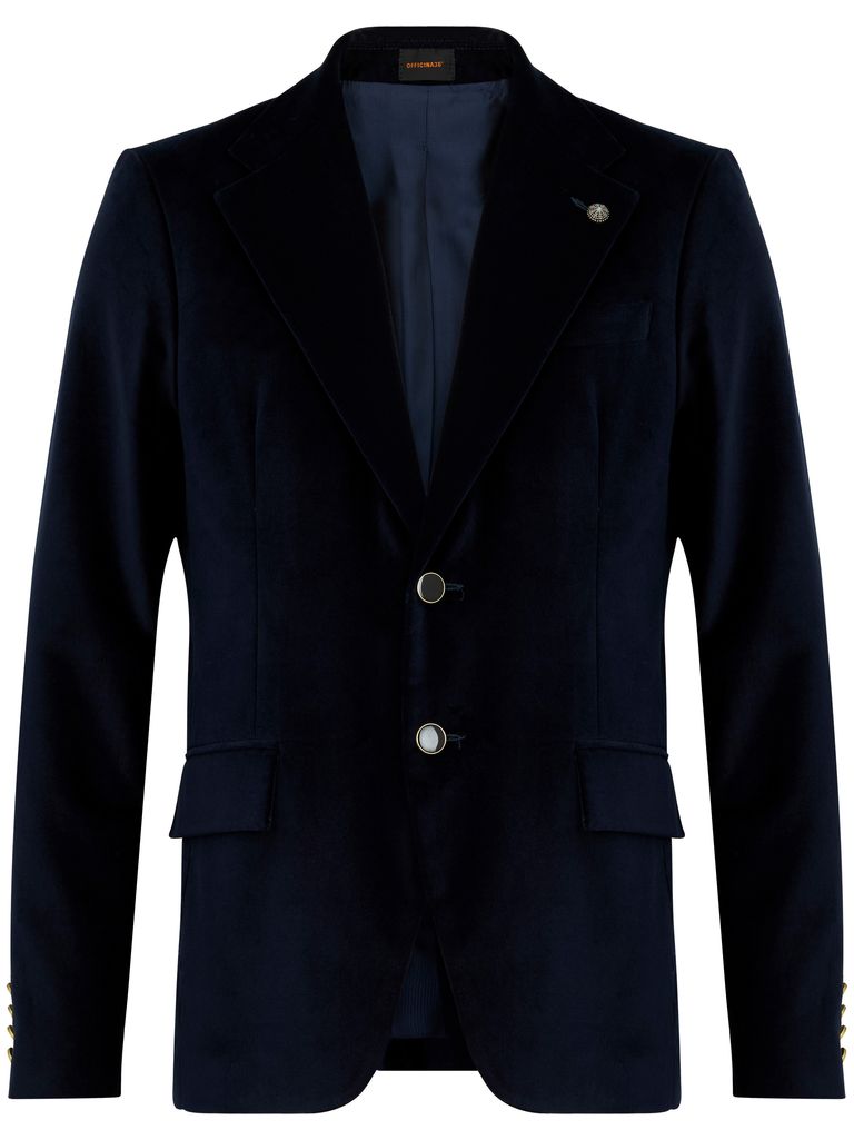 Shop Officina 36 Single-breasted Gaia Velvet Blazer In Blue