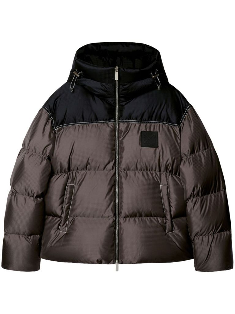 Shop Off-white Down Jacket In Technical Fabric With Applied Logo In Grey