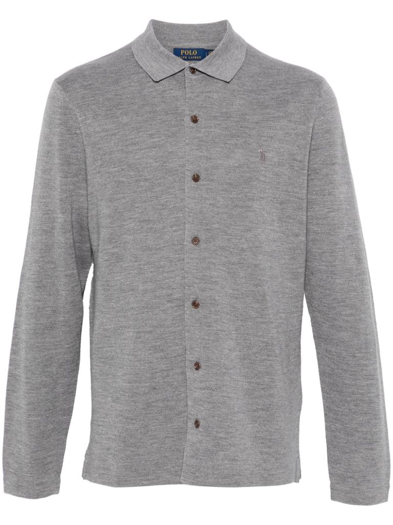 Shop Polo Ralph Lauren Wool Cardigan With Embroidered Logo In Grey