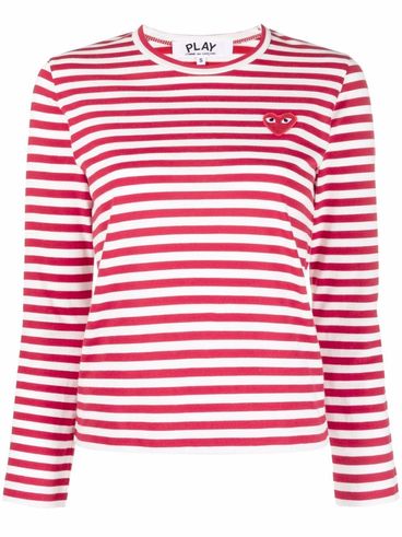 Heart-motif striped top