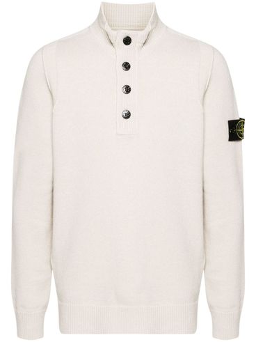 White wool sweater with buttons