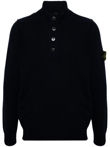 STONE ISLAND - Blue wool sweater with buttons