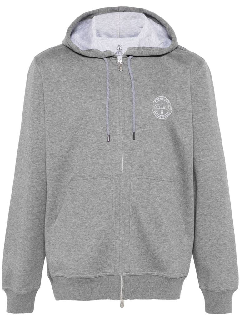 Shop Brunello Cucinelli Cotton Sweatshirt With Applied Logo In Grey