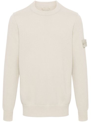 Virgin wool crew neck sweater with logo patch