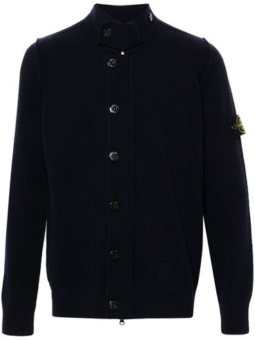 Wool cardigan with logo patch