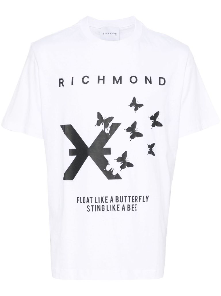 Shop John Richmond Cotton T-shirt With Print In White