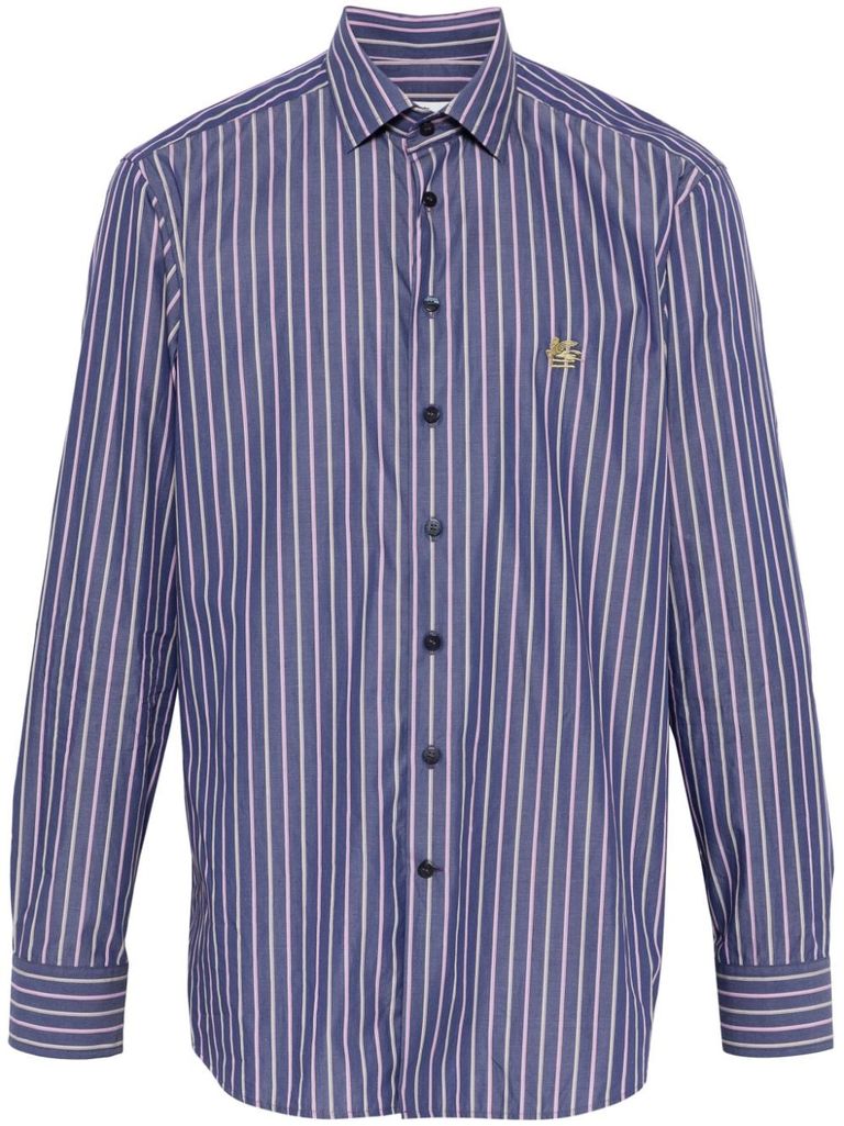 Shop Etro Vertical Striped Cotton Shirt In Multicolour