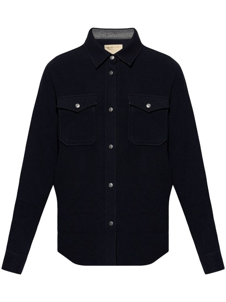 Shop Woolrich Wool Shirt Jacket With Pockets In Blue