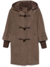 Short cashmere coat with toggles.