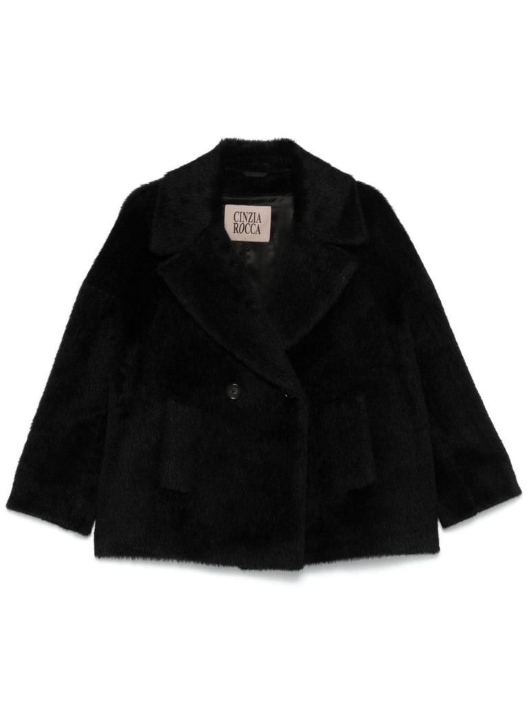 Shop Cinzia Rocca Faux Alpaca Fur Jacket In Black