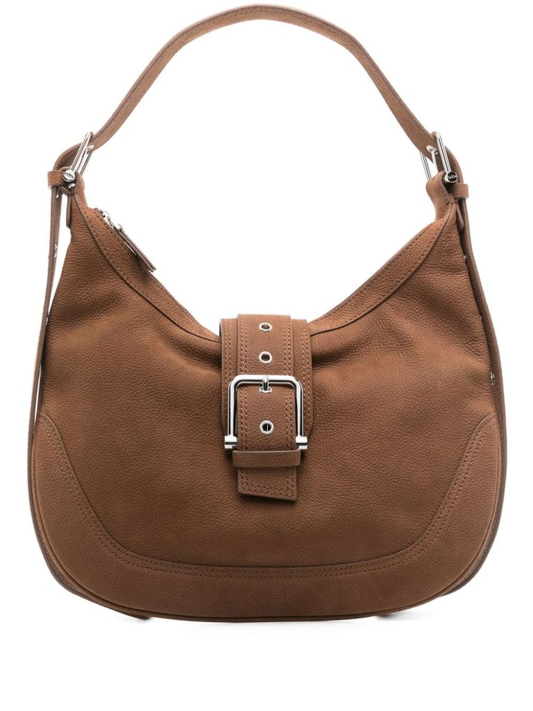 Shop Osoi Calf Leather Medium Hobo Brocle Shoulder Bag In Brown