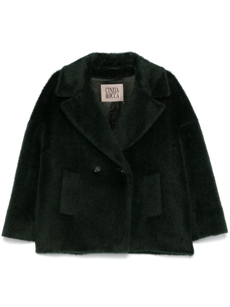 Shop Cinzia Rocca Faux Alpaca Fur Jacket In Green