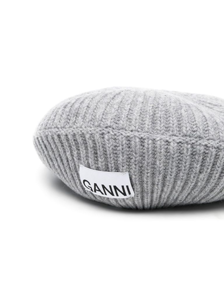 GANNI RIBBED RECYCLED WOOL BERET 