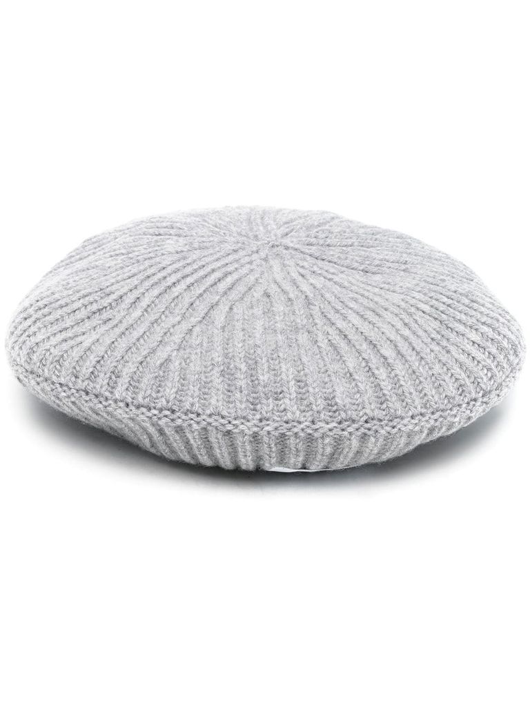 GANNI RIBBED RECYCLED WOOL BERET 