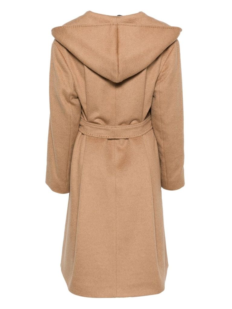 Shop Cinzia Rocca Long Virgin Wool Coat With Belt In Beige