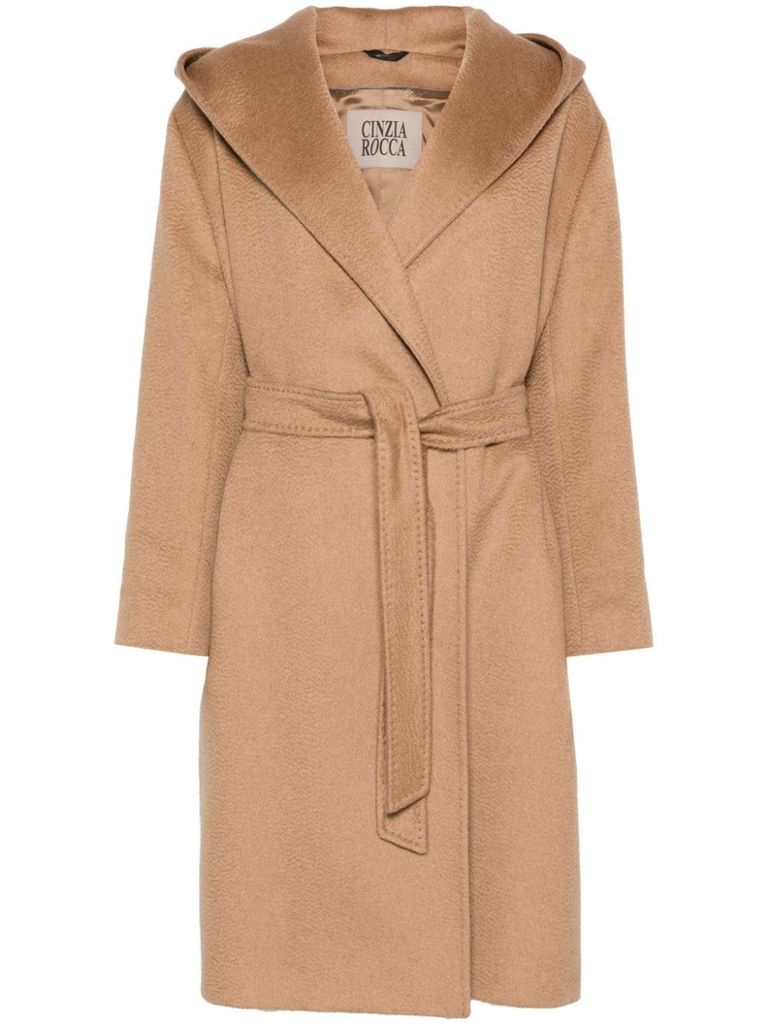 Shop Cinzia Rocca Long Virgin Wool Coat With Belt In Beige