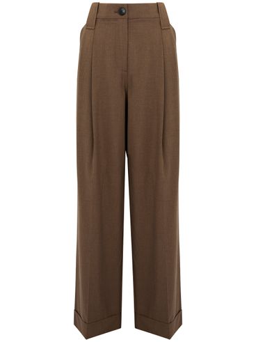 Tapered viscose pants with pleats